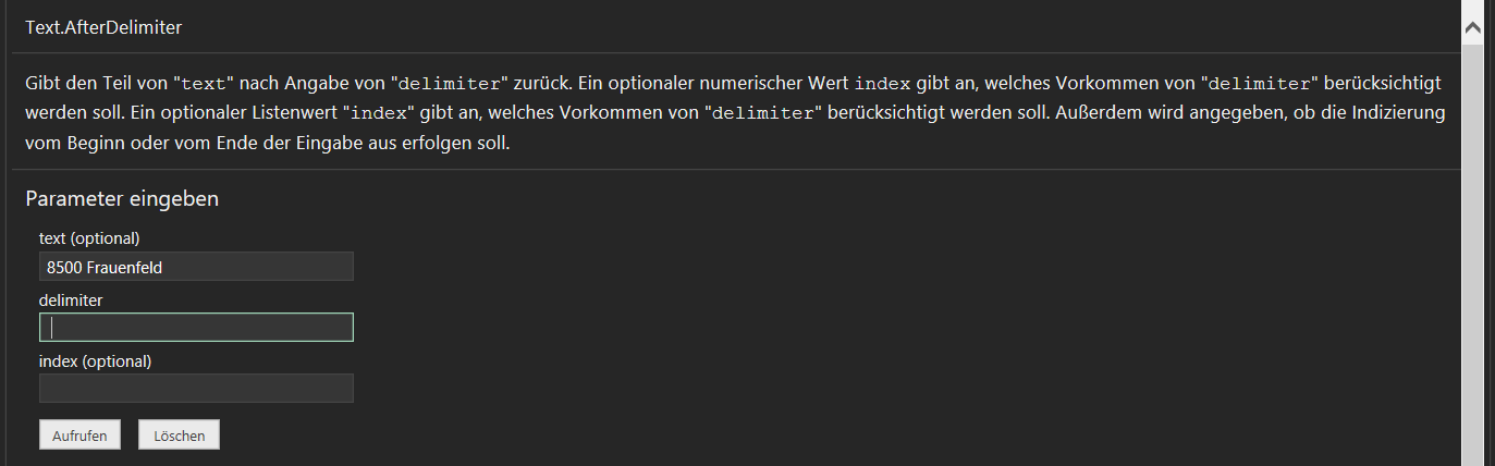 Doppelklicken Sie auf Funktion neben Text.AfterDelimiter