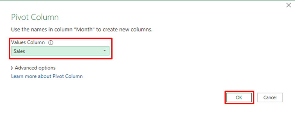 2. Das Power Query-Fenster wird angezeigt, wählen Sie die Überschrift aus, die Sie in Pivot-Spalten umwandeln möchten, und klicken Sie dann auf der Registerkarte „Transformieren“ auf Pivot-Spalte