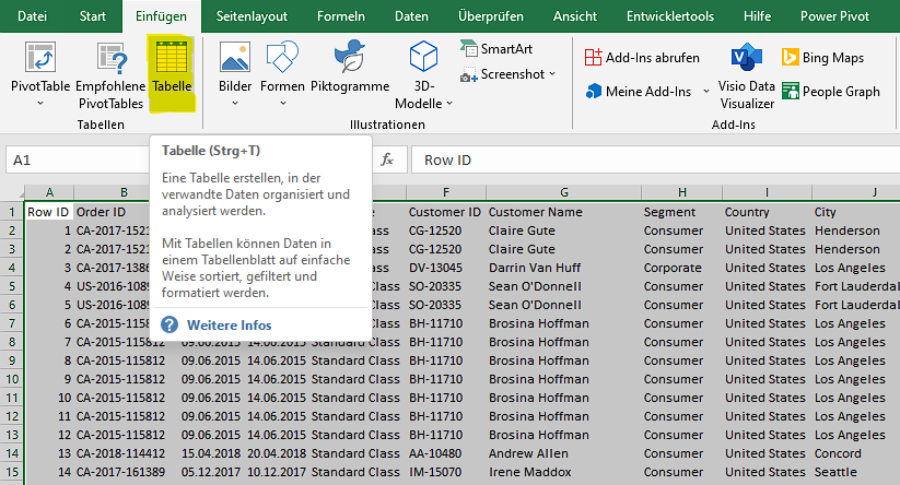 Schritte zum Verknüpfen des Datensatzes und des Nachschlagefelds aus dem Blatt mit Power Query.