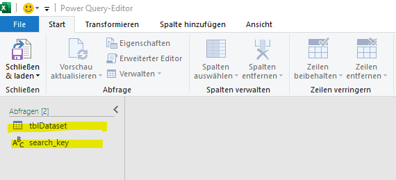 Von hier aus sollten Sie die folgenden Abfragen in Ihrer Power Query haben.