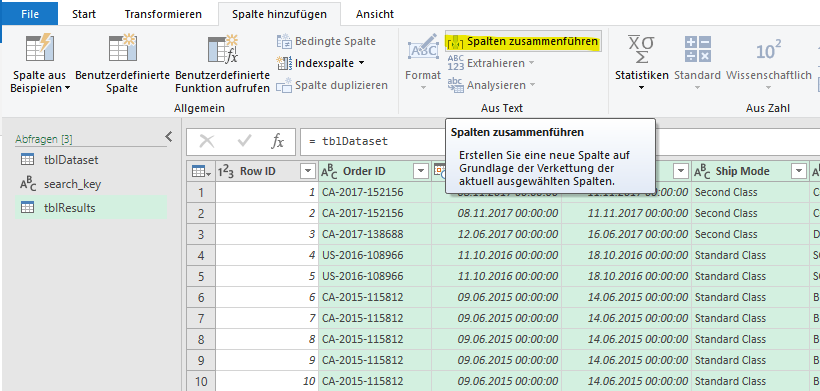 Wählen Sie dann die Registerkarte «Spalte hinzufügen» > «Spalten zusammenführen»