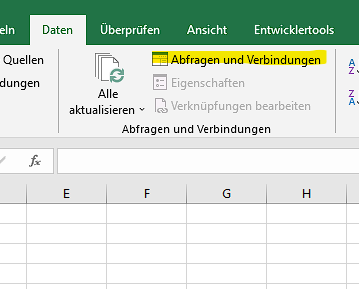 Wählen Sie die Registerkarte Daten > «Abfragen und Verbindung»