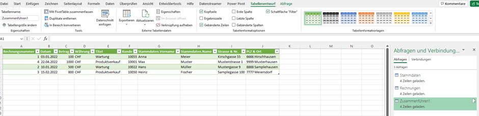 Auswahl der erforderlichen Spalten