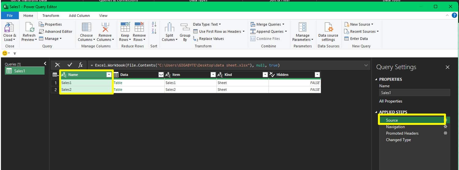 power query - source